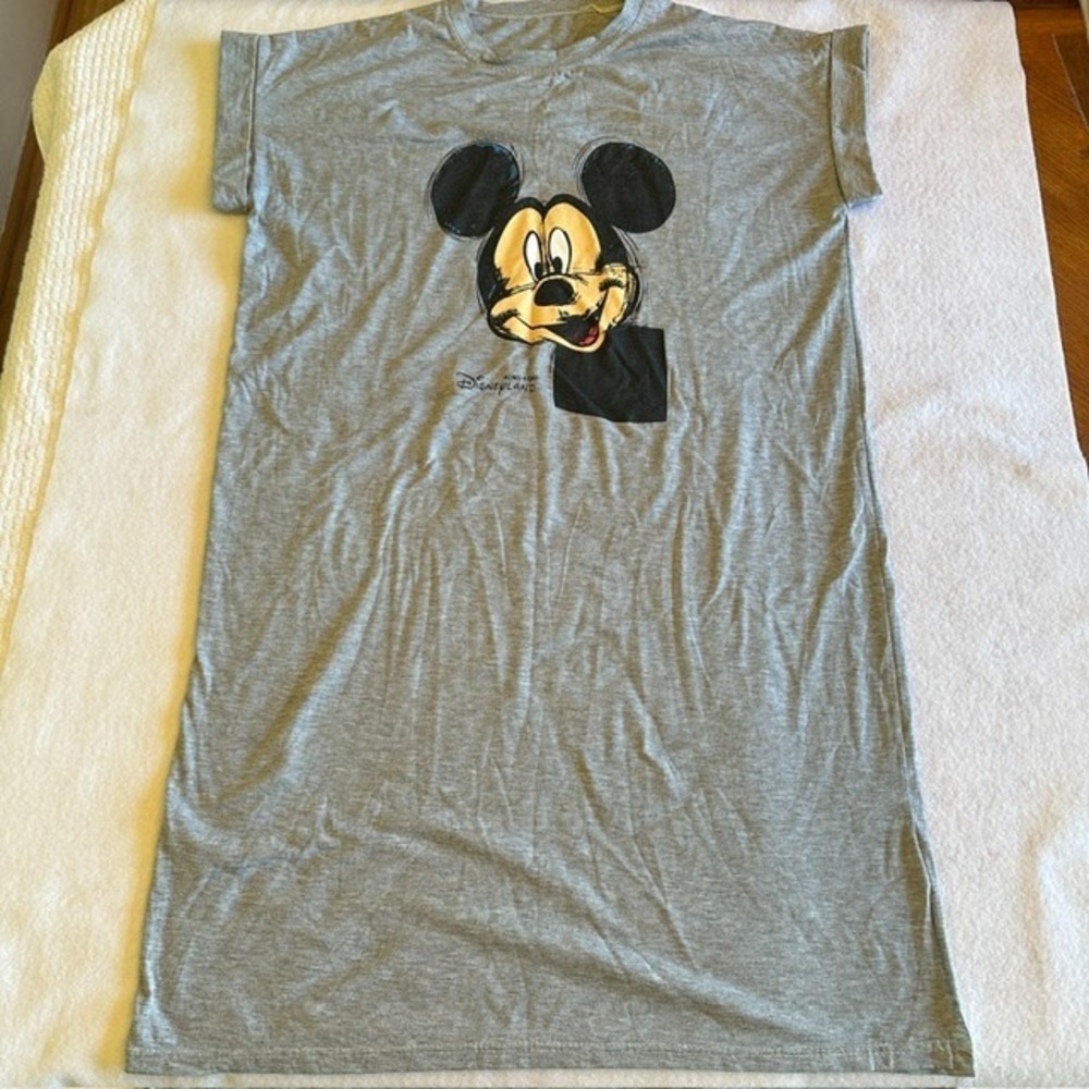 Disney Mickey Mouse Graphic T Shirt Dress XL Heather Gray Disneyland Sleepwear